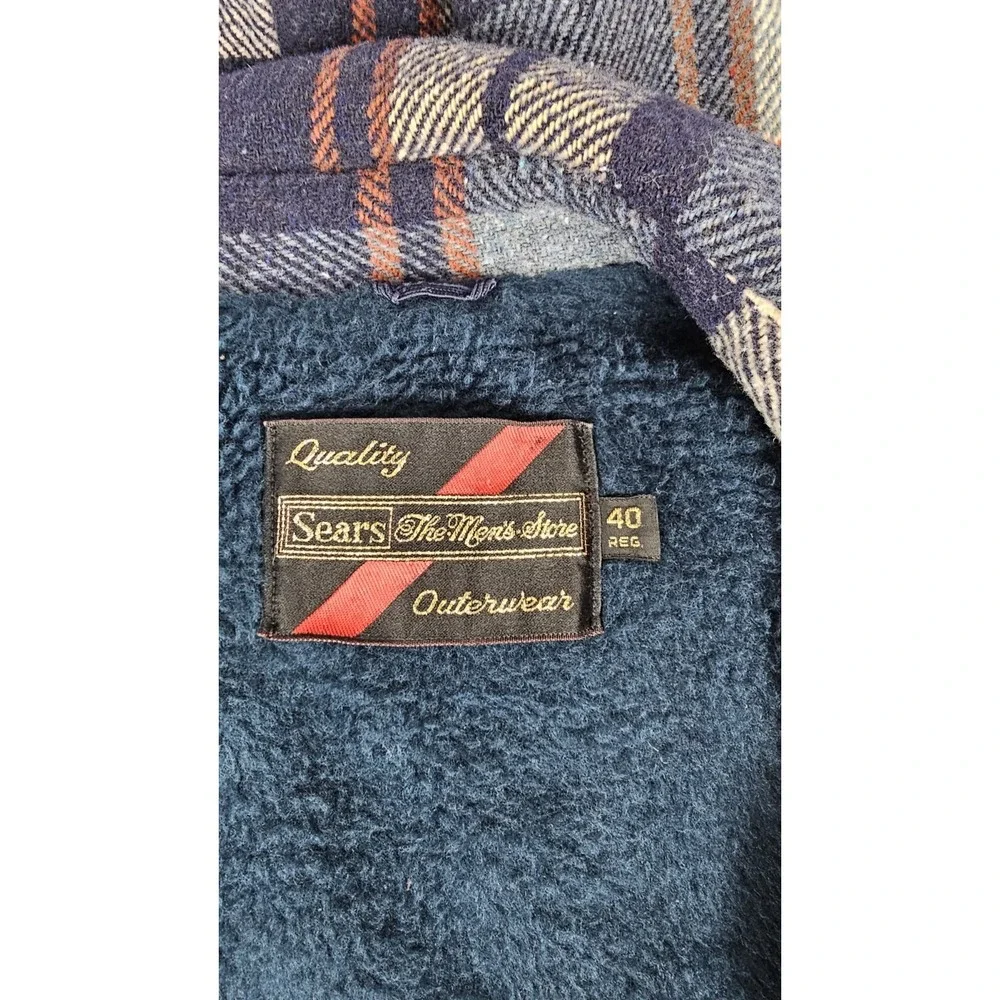70s Sears Wool Plaid Barn Sherpa Fleece Lined Shirt Jacket Coat Sz 40